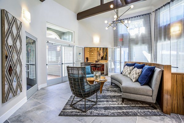 Contemporary clubhouse lobby with elegant decor at Avana Sunnyvale Apartments