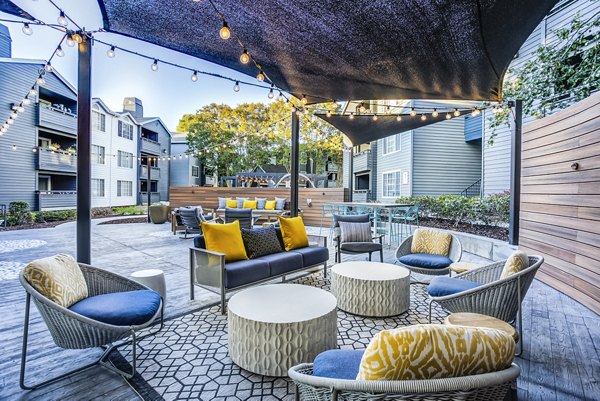 Cozy patio with modern furniture at Avana Sunnyvale Apartments, perfect for relaxing and enjoying the outdoors