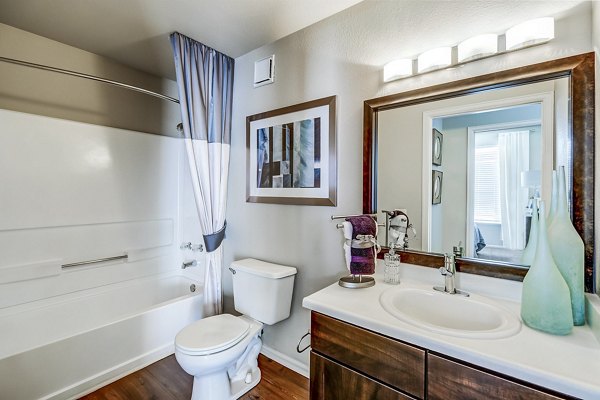 Bathroom featuring modern fixtures and sleek design in Commons at Briargate Apartments