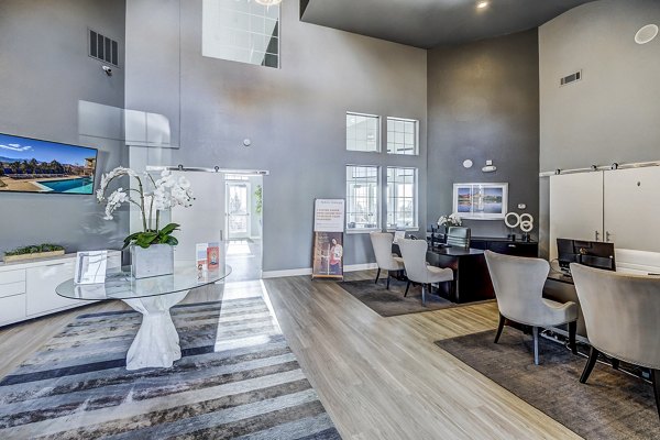 Modern clubhouse with stylish decor at Commons at Briargate Apartments, offering luxury amenities for residents