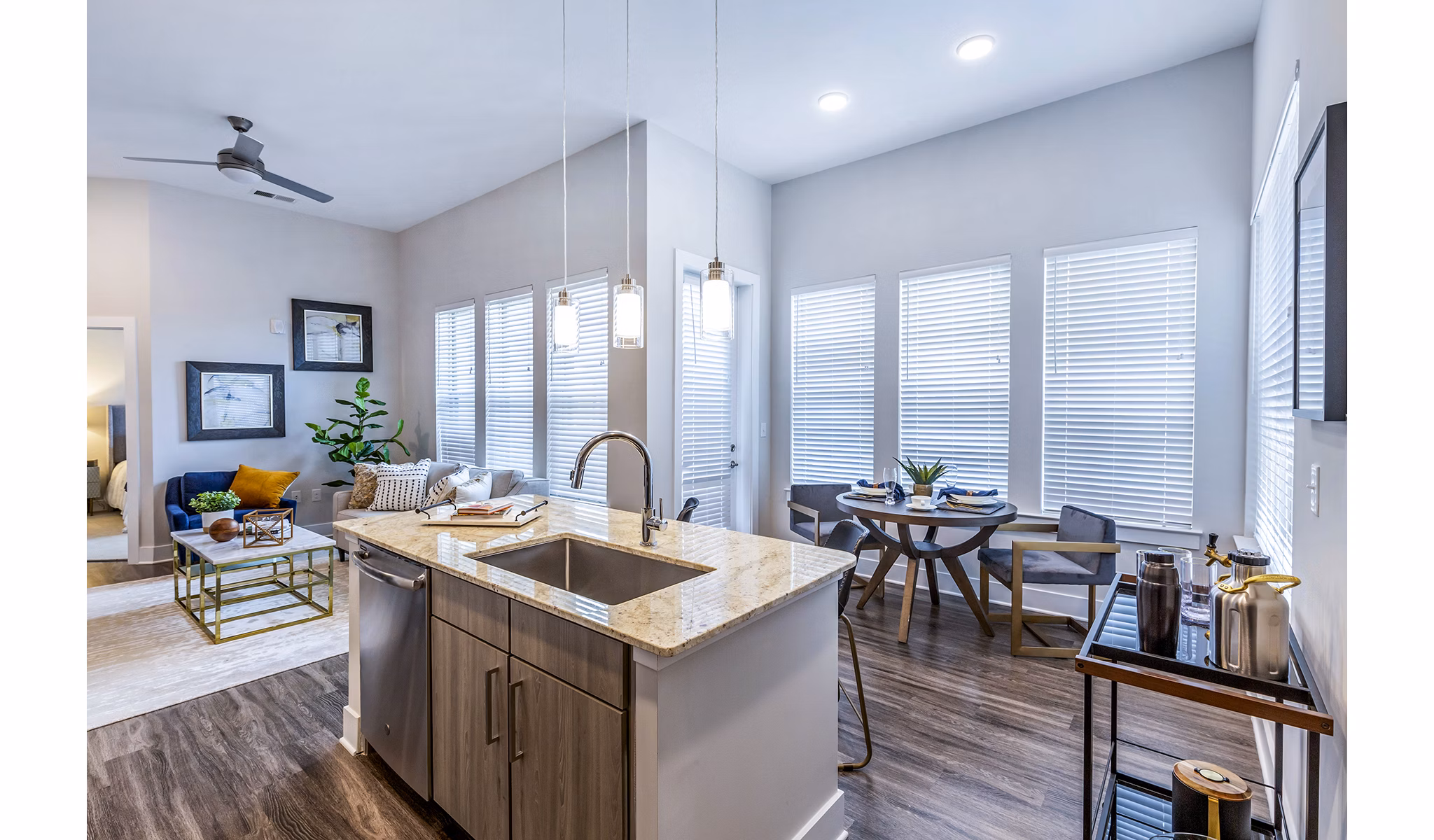 Modern kitchen with stainless steel appliances at Overture Providence Apartments, part of Greystar's luxury apartment offerings