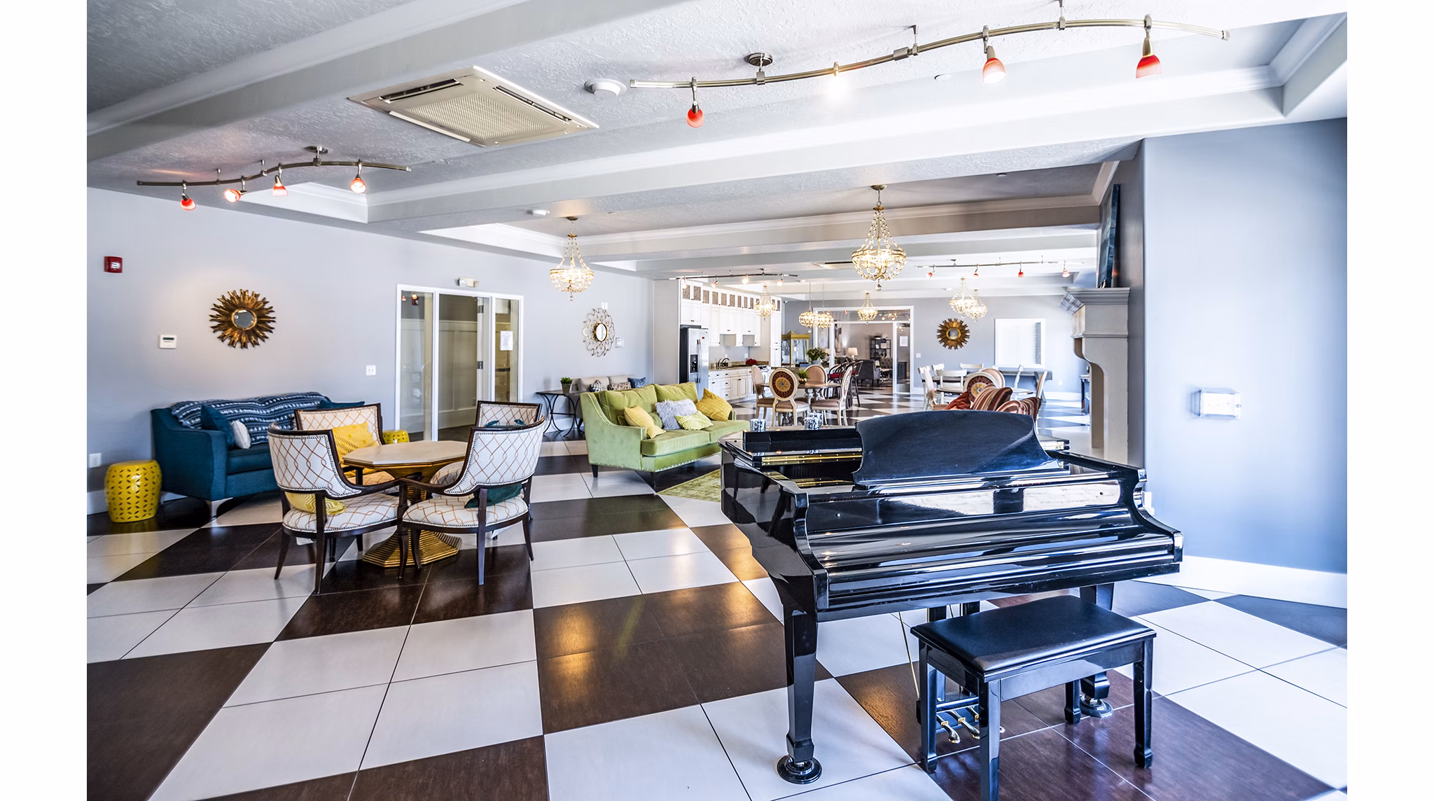 Clubhouse lobby with modern seating and lighting at Cottages on 7th, a luxury 55+ community apartments