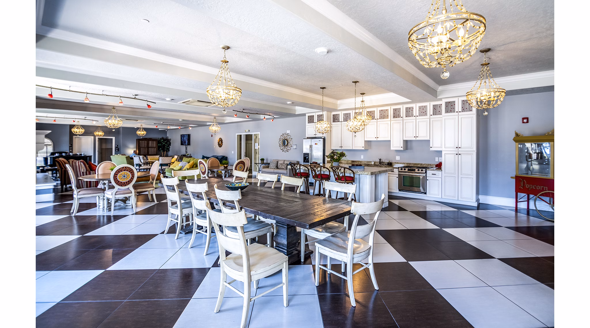 Modern clubhouse offering social spaces at Cottages on 7th, a 55+ community, ideal for gatherings and relaxation