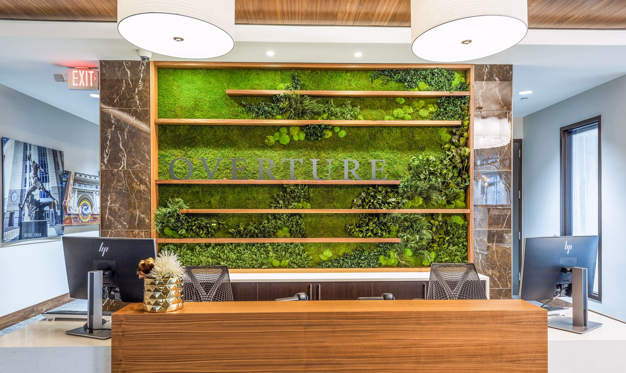 Clubhouse lobby featuring modern design and comfortable seating at Overture Yorktown Apartments