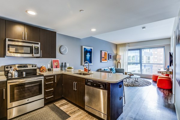 Modern kitchen with stainless steel appliances and sleek cabinetry at Zinc Apartments luxury residences