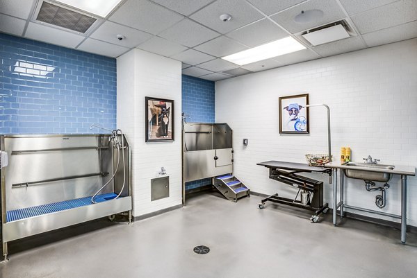 Dog wash station at Zinc Apartments: Modern pet-friendly amenity for residents