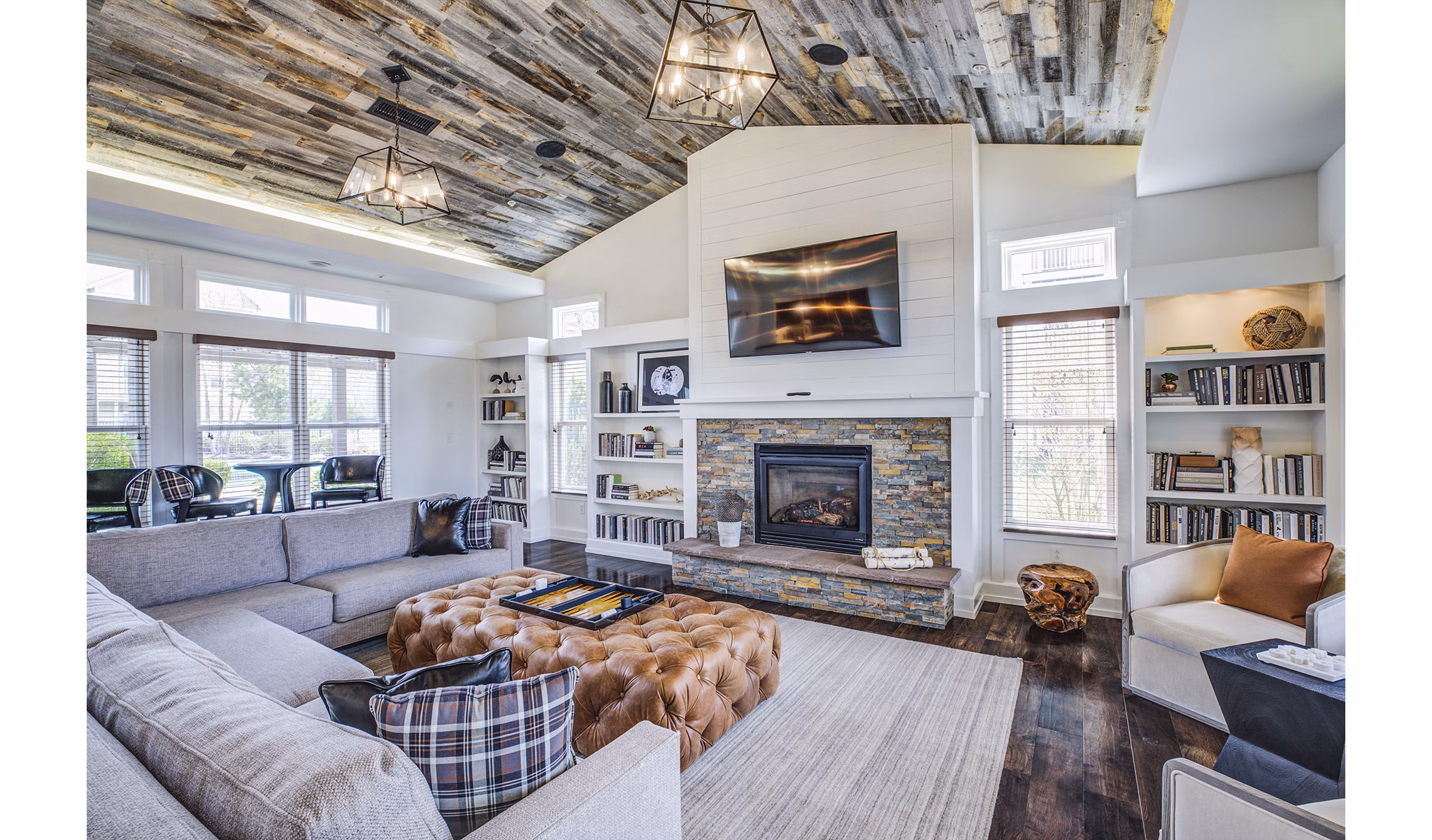 Clubhouse lobby featuring modern seating and elegant decor at Pembroke Woods Apartments luxury community