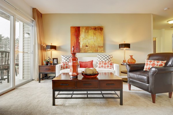 Spacious living room with modern decor at Pembroke Woods Apartments