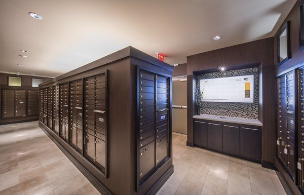 Mail room with secure package lockers at Nouvelle Apartments