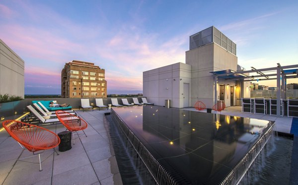 Rooftop patio with scenic city views at Latitude Apartments