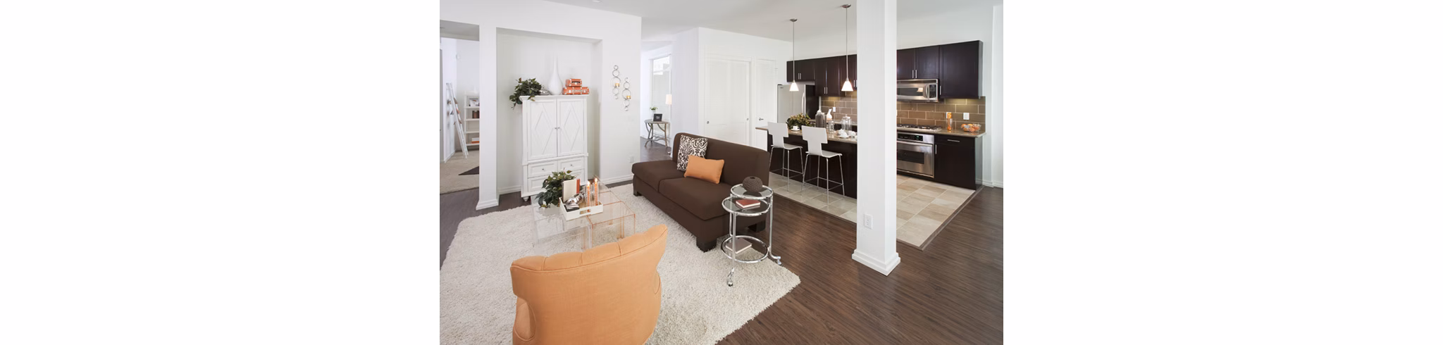 Cozy living room with modern furnishings at Forty55 Lofts in Los Angeles