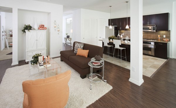Cozy living room with modern furnishings at Forty55 Lofts in Los Angeles