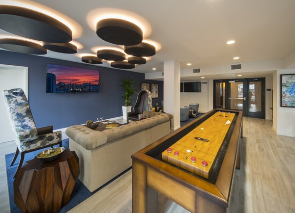 Clubhouse with modern design and ample seating at The Desmond Apartments