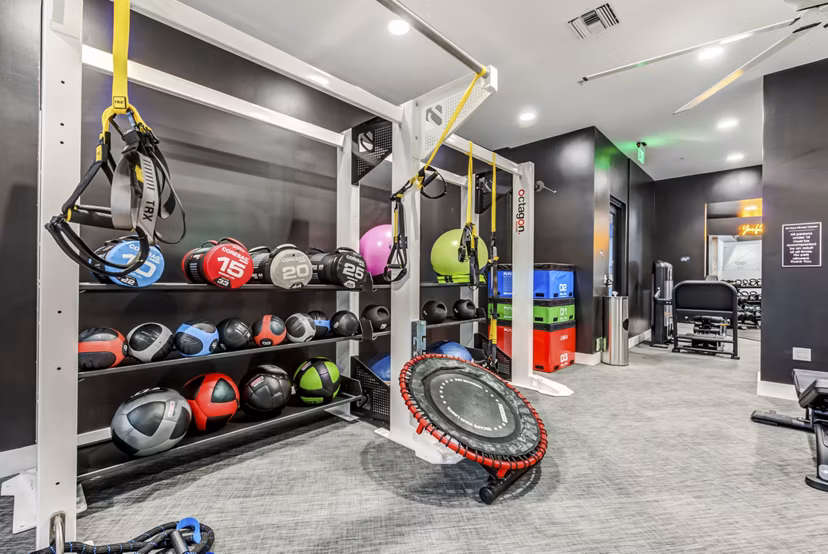 State-of-the-art fitness center with modern equipment at The Gallery at NoHo Commons Apartments
