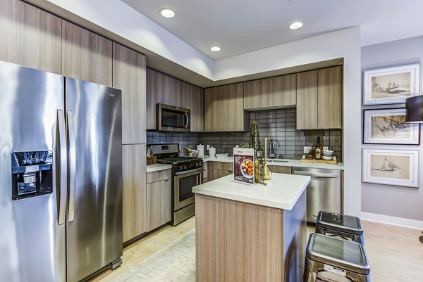 Modern kitchen featuring sleek cabinetry and stainless steel appliances at Luce Apartments