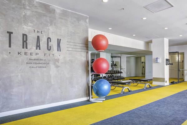 State-of-the-art fitness center featuring modern equipment at Vara Apartments, San Francisco