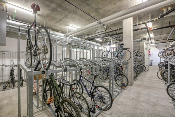 Secure indoor bike storage at Vara Apartments, offering convenient and safe bicycle parking for residents in a modern facility