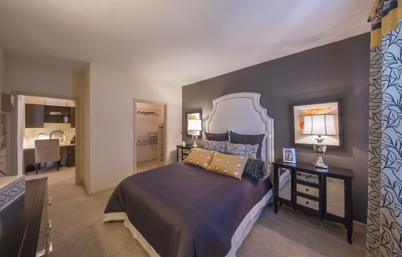 Modern bedroom with elegant decor at Bailey's Crossing Apartments