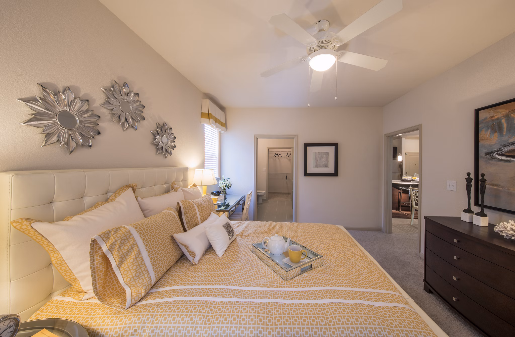 Cozy bedroom with modern decor at Bailey's Crossing Apartments