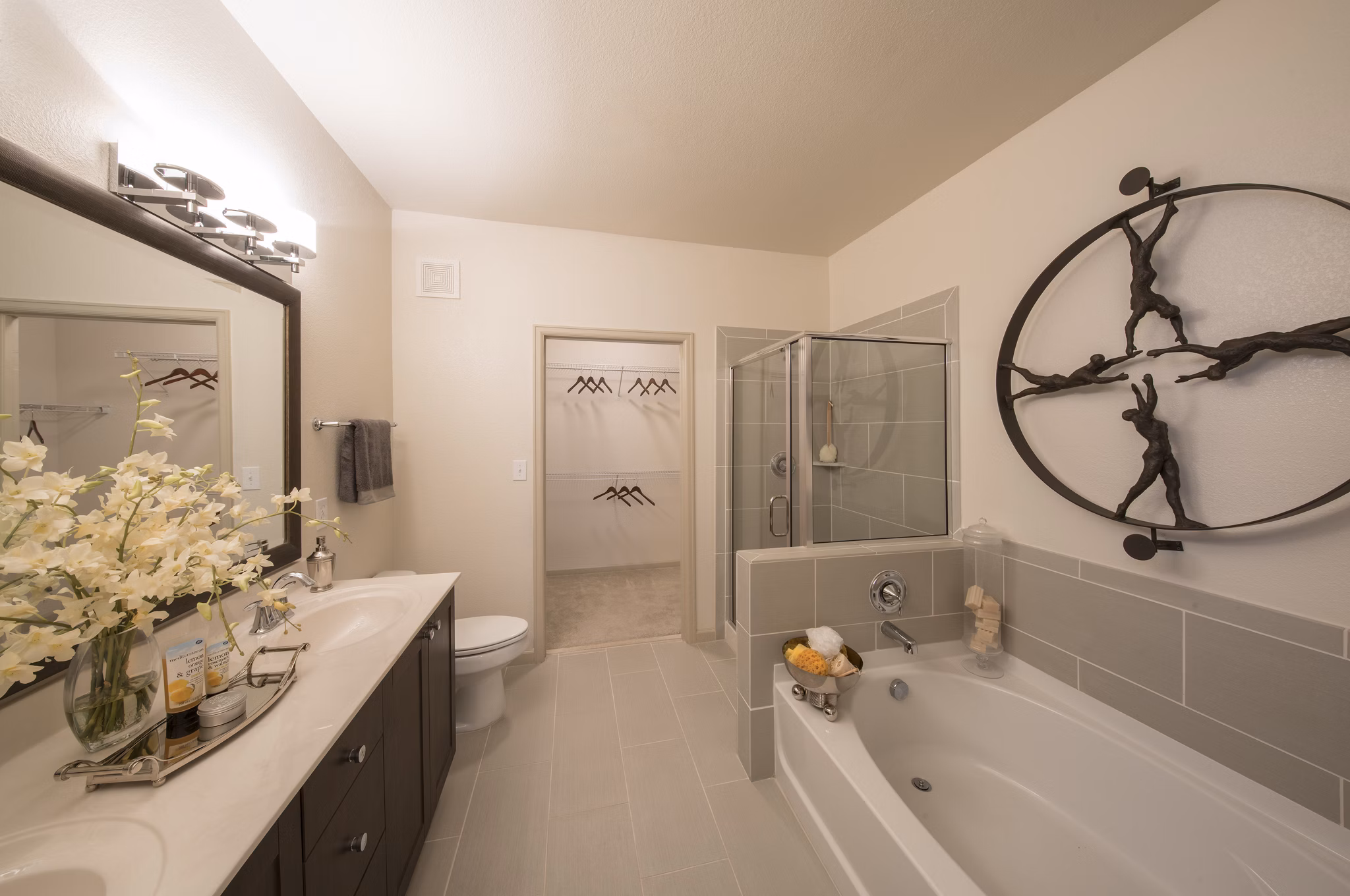 Modern bathroom with sleek fixtures at Bailey's Crossing Apartments offers a luxurious experience with premium amenities in a stylish setting