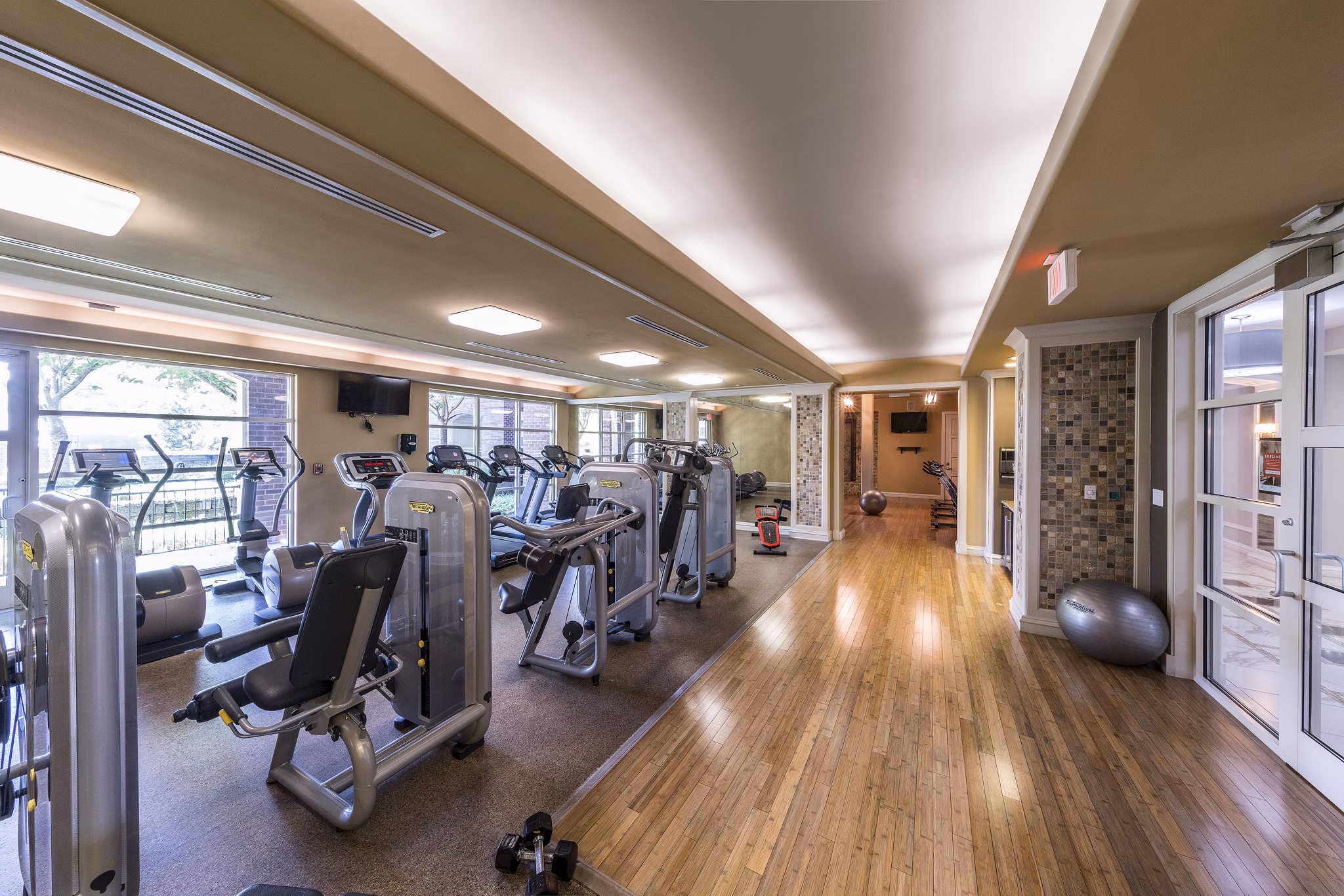 fitness center at Bailey's Crossing Apartments       