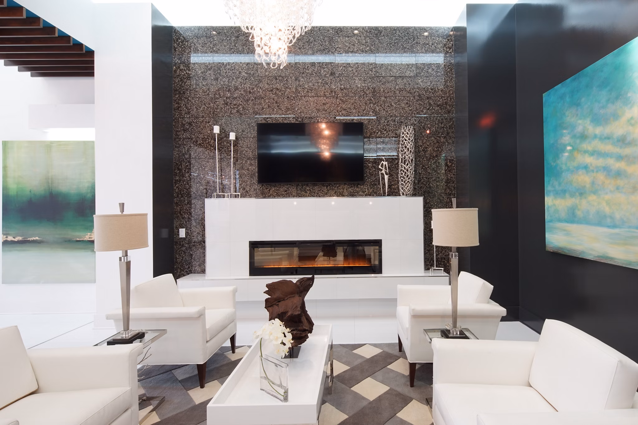 Clubhouse featuring elegant furnishings at Cyan on Peachtree Apartments