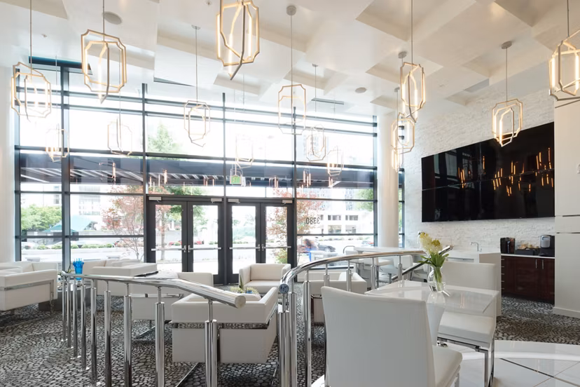 Cyan on Peachtree Apartments: Elegant clubhouse featuring modern decor and plush seating
