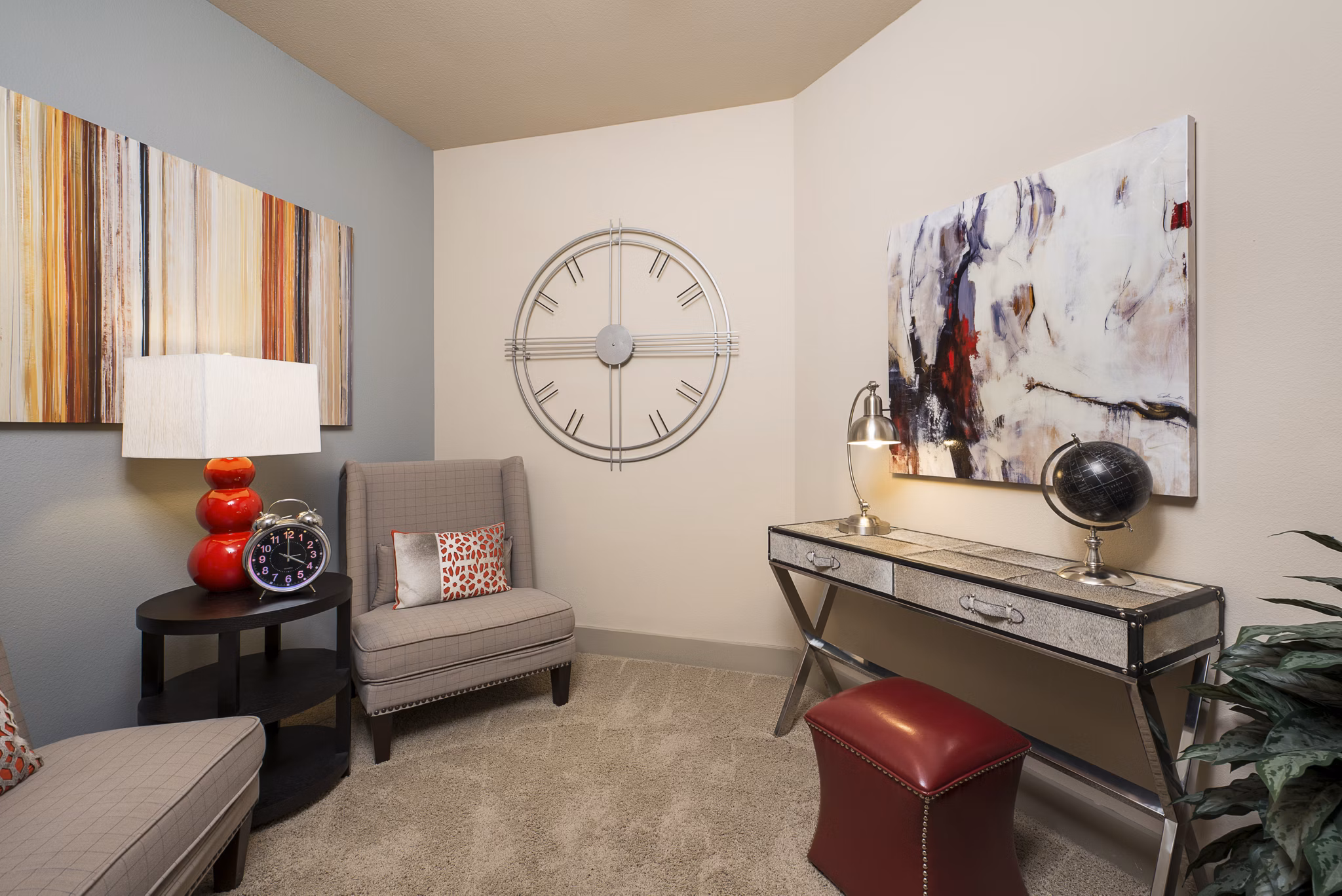 Modern bedroom with cozy decor at Allegro Apartments: luxury living by Greystar