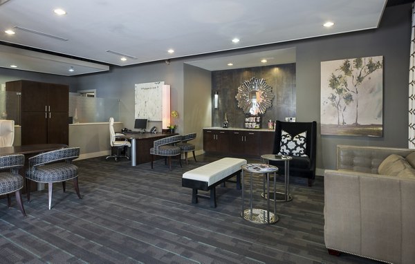 Clubhouse with modern seating and entertainment areas at Allegro Apartments, a premier Greystar luxury residence