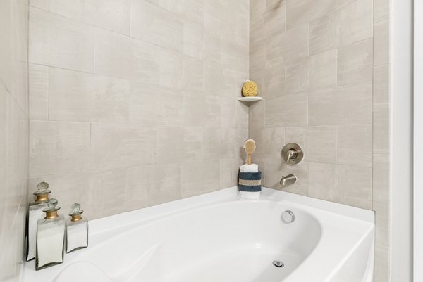 Modern bathroom with sleek fixtures in Boca City Walk Apartments