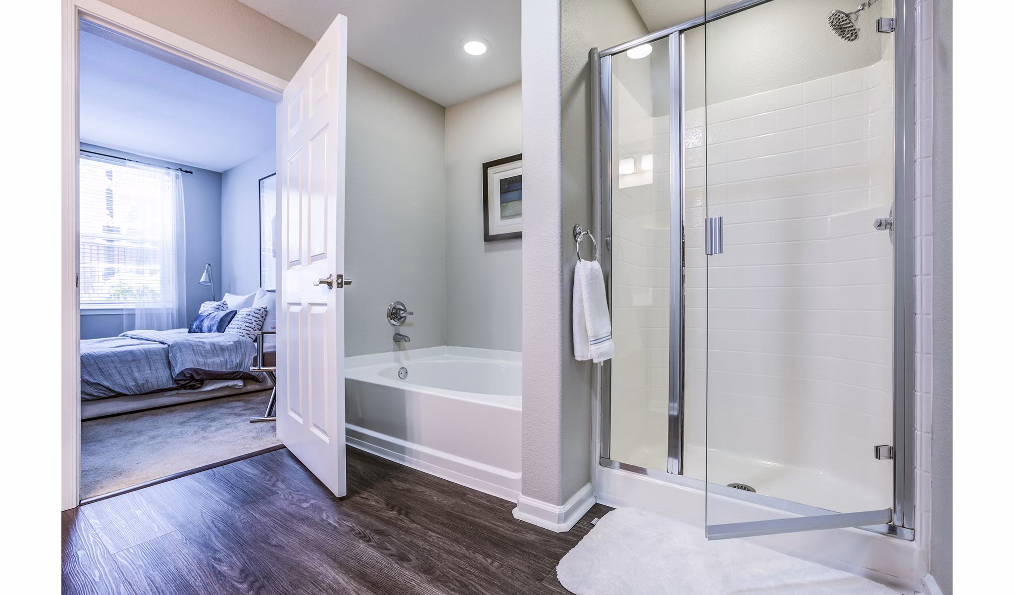 Modern bathroom with sleek fixtures at Acappella Apartments featuring luxury design elements and spacious layout