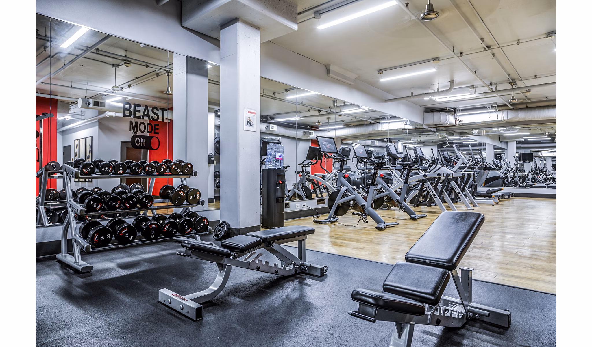 State-of-the-art fitness center featuring modern equipment at Acappella Apartments