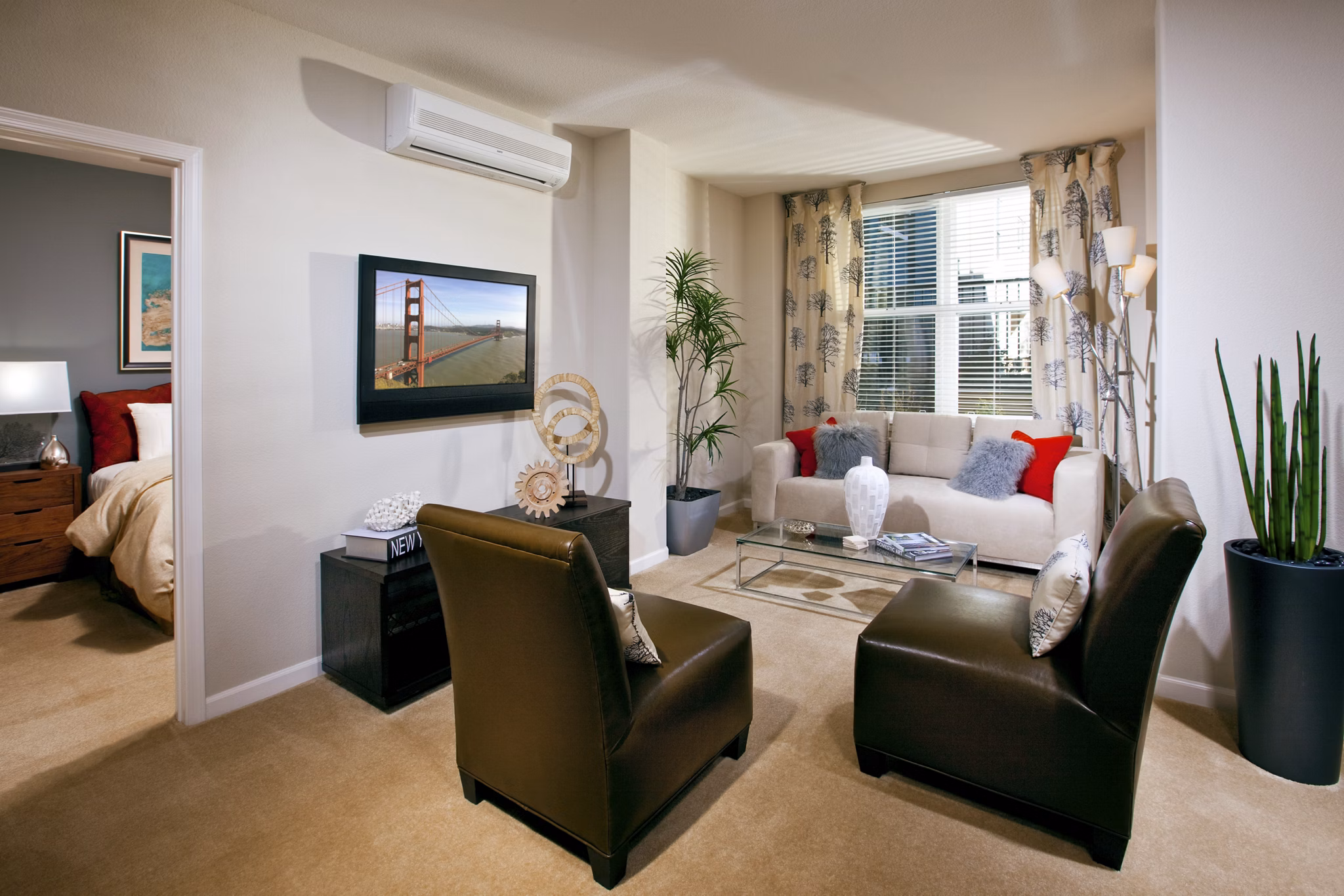 Spacious living room featuring contemporary decor at Acappella Apartments luxury residences