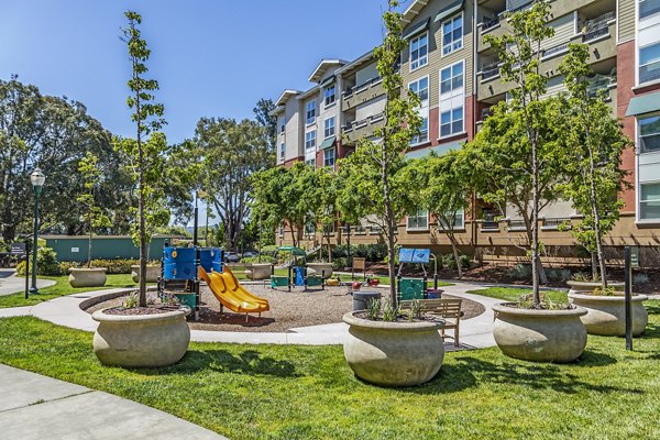 Acappella Apartments: Modern playground with slides and swings in family-friendly setting