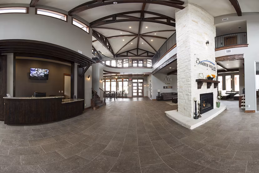 Elegant clubhouse with modern design at Camber Villas luxury apartments, perfect for social gatherings and events