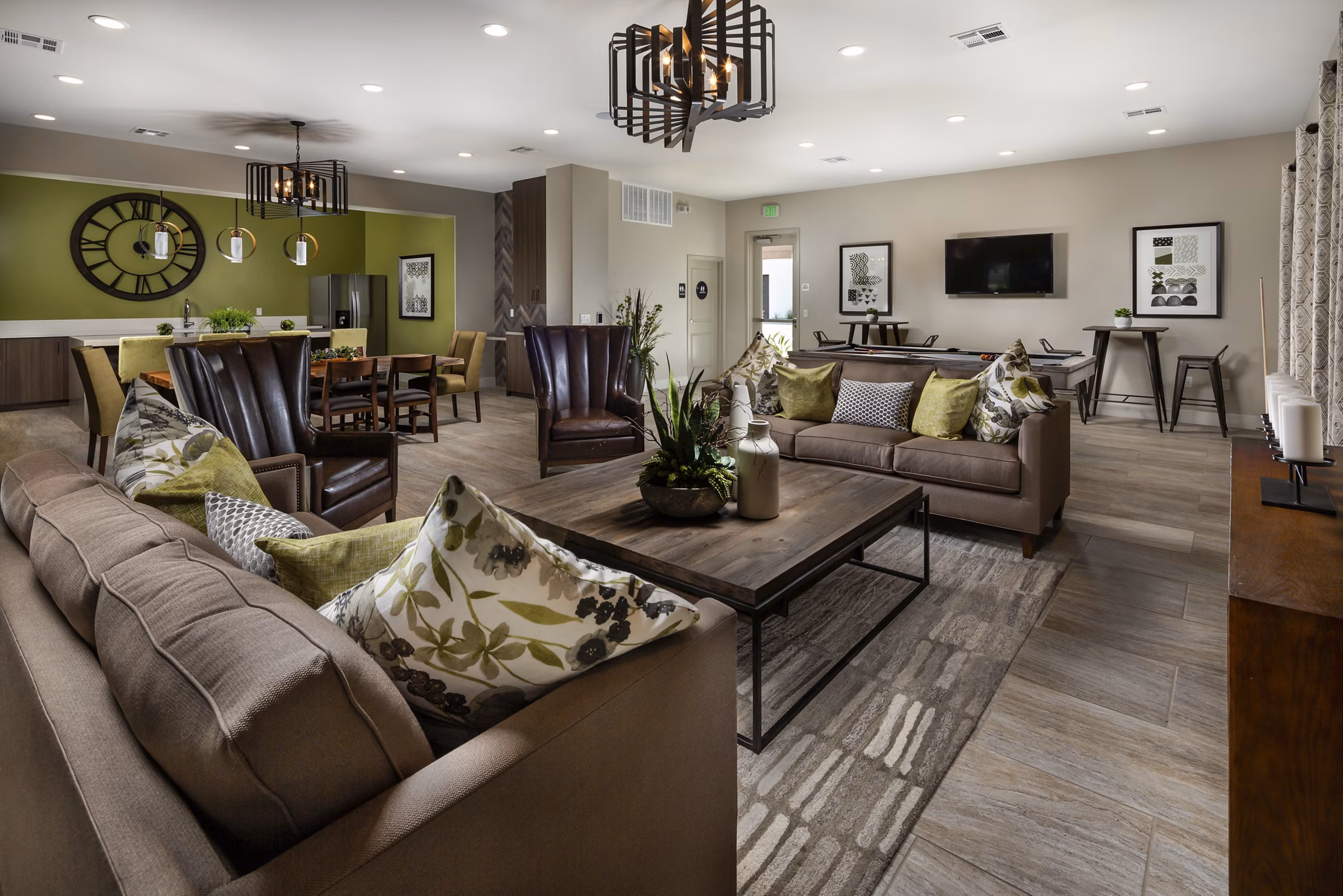 Clubhouse with modern design and plush seating at Terrano Apartments, perfect for community gatherings and social events