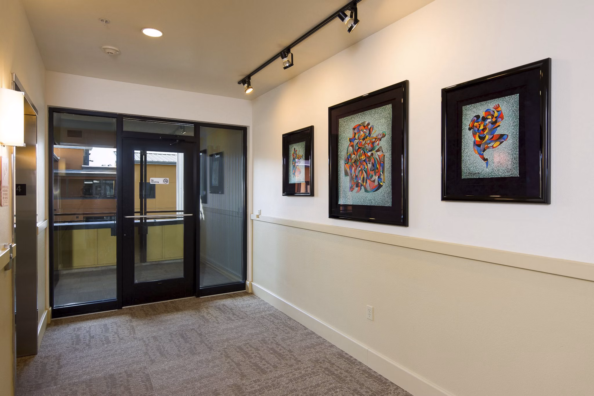 Crescent Village: Elegant clubhouse hallway with modern design in Greystar's luxury apartments