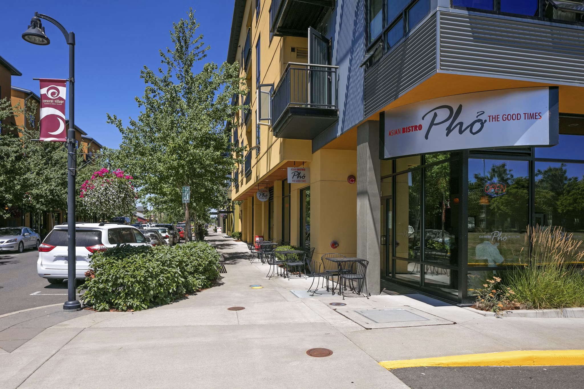 Crescent Village Apartments: Quiet suburban neighborhood with tree-lined streets and walking paths, perfect for luxury living