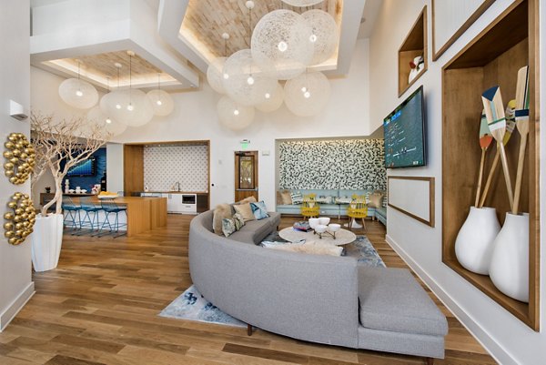Clubhouse featuring modern design and social spaces at Anchor Riverwalk Apartments
