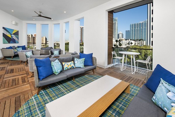Clubhouse featuring modern design and plush seating at Anchor Riverwalk Apartments