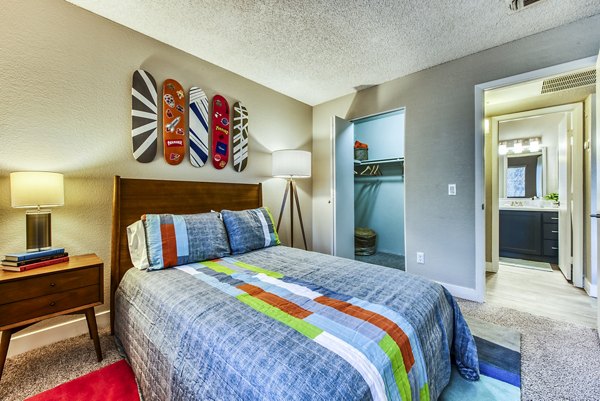 Cozy bedroom with modern decor in CIRC Apartments