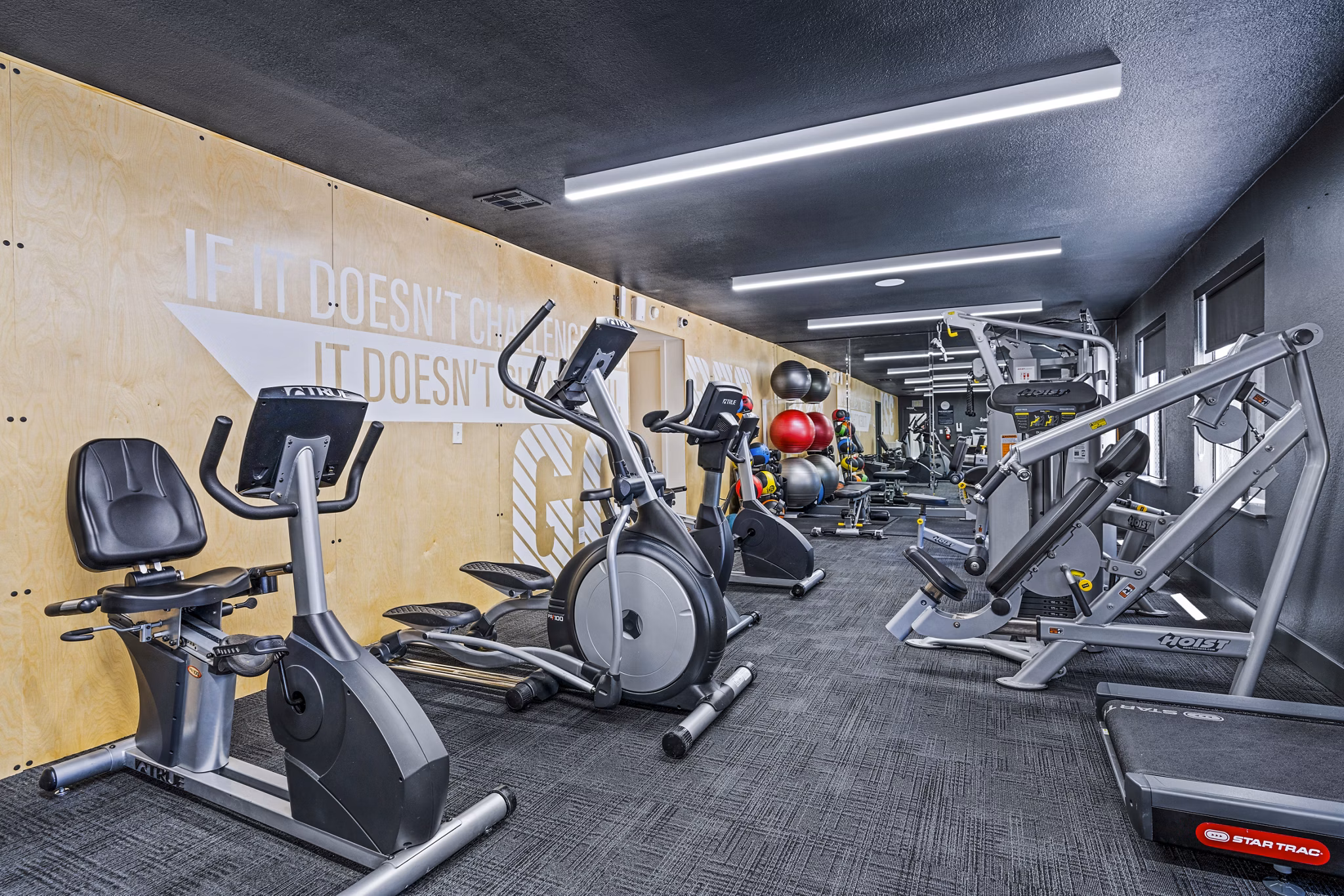 Fitness center featuring top-of-the-line equipment at CIRC Apartments, a Greystar luxury community