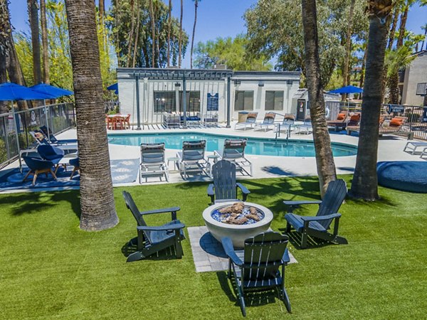 CIRC Apartments: Modern patio with outdoor seating in a luxury apartment community