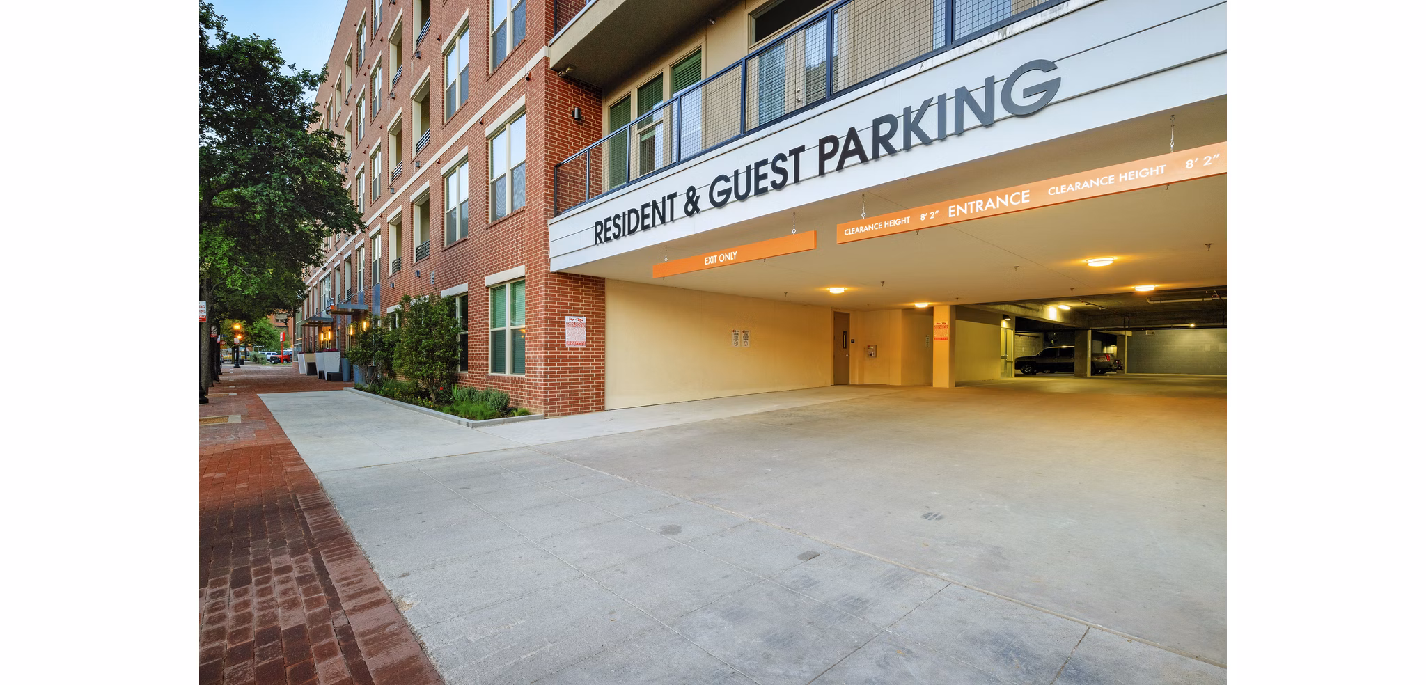 Covered parking garage facility at 555 Ross Apartments, offering convenient urban living amenities