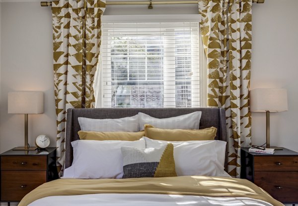 Inviting bedroom with coastal decor at Shorewood luxury apartments