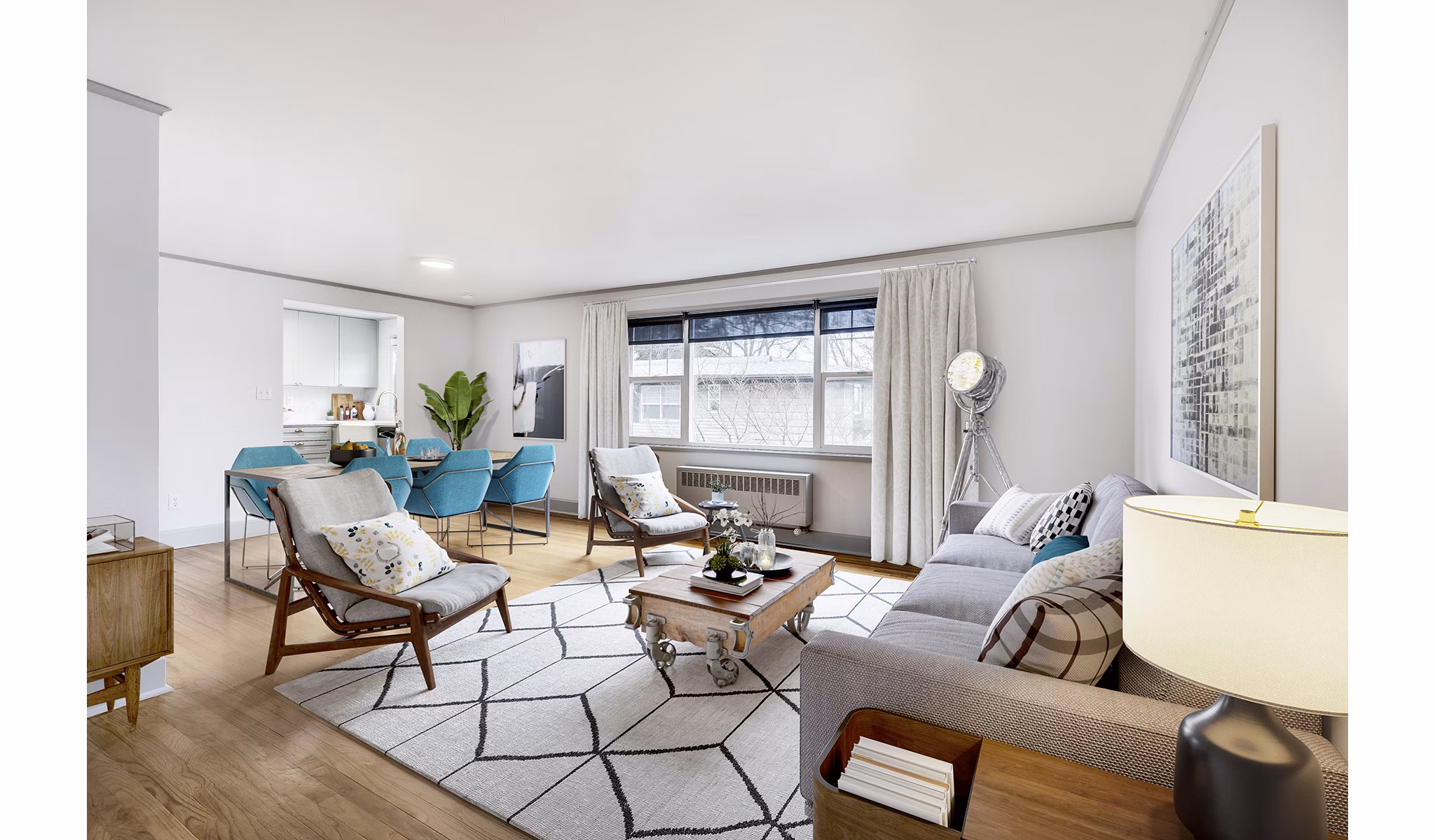 Spacious living room with modern decor at Shorewood Apartments offering luxury living spaces