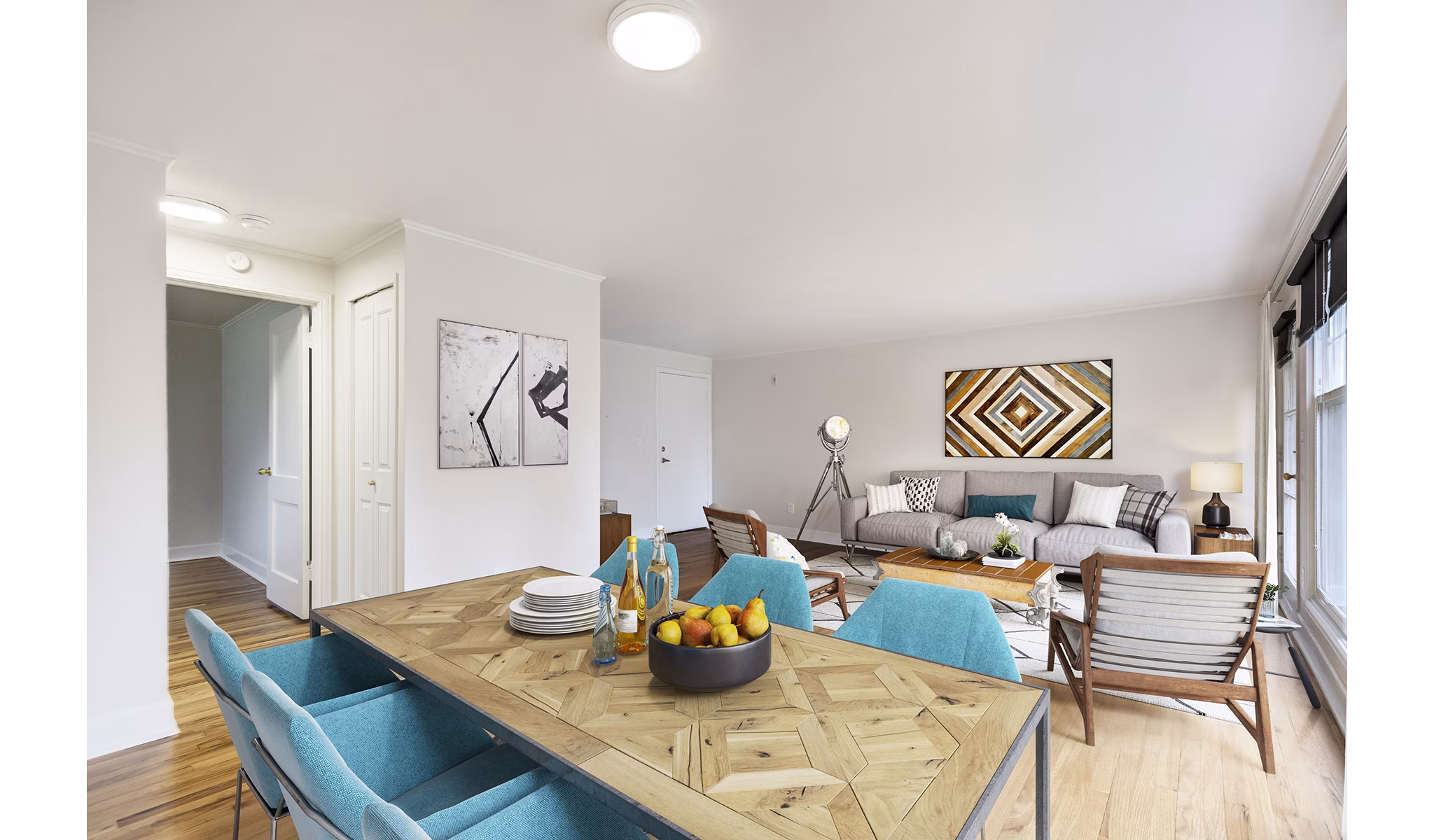 Dining room with modern furnishings at Shorewood Apartments, a luxury living option for refined taste
