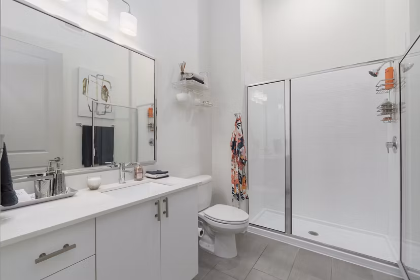 Modern bathroom with elegant fixtures at Main & Clay Apartments