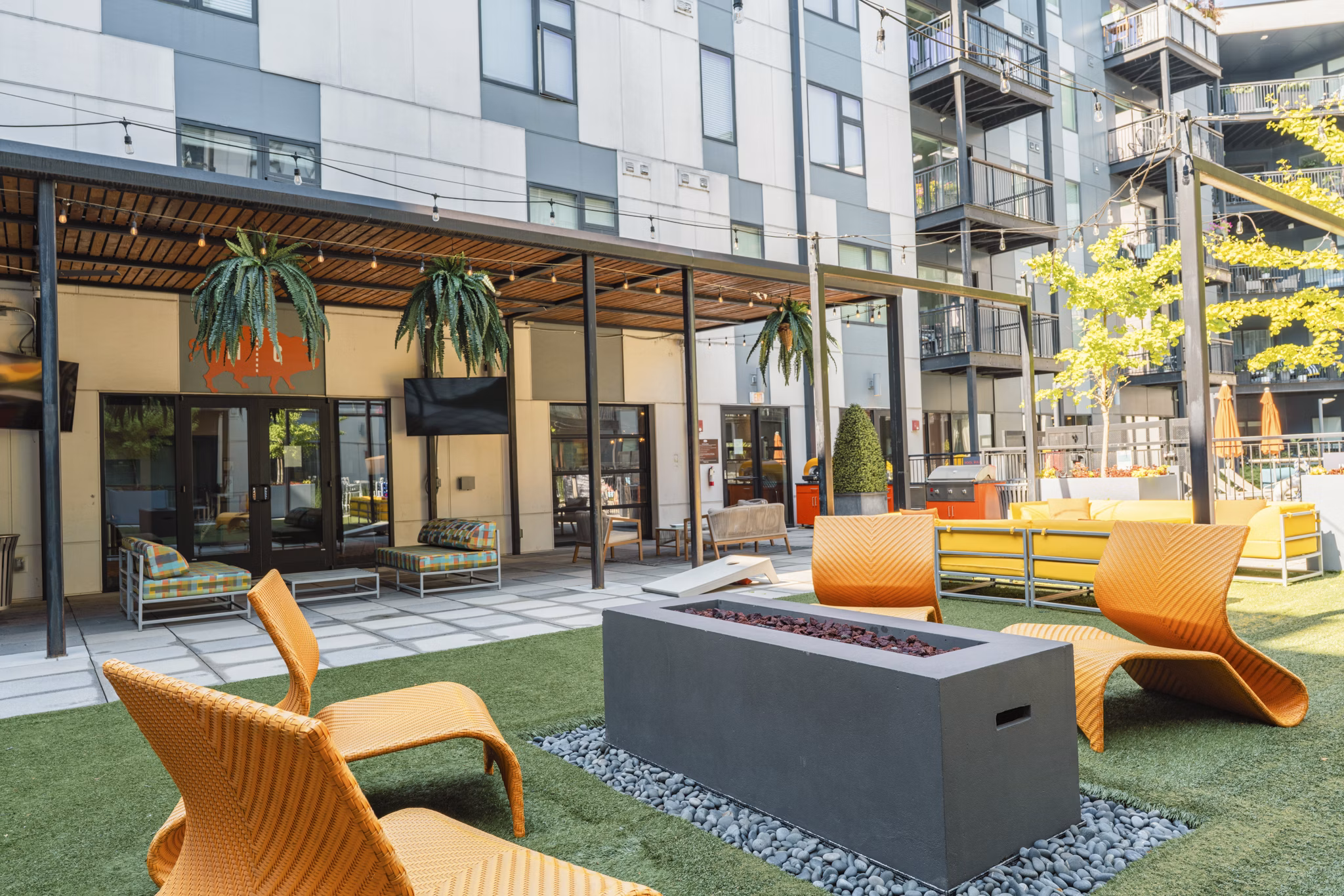 fire pit at Main & Clay Apartments