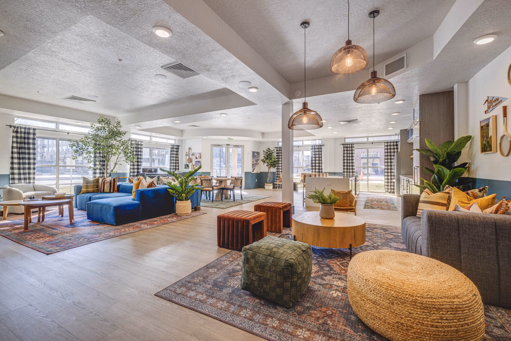 Spacious clubhouse with modern decor at Novi at Jordan Valley Station Apartments